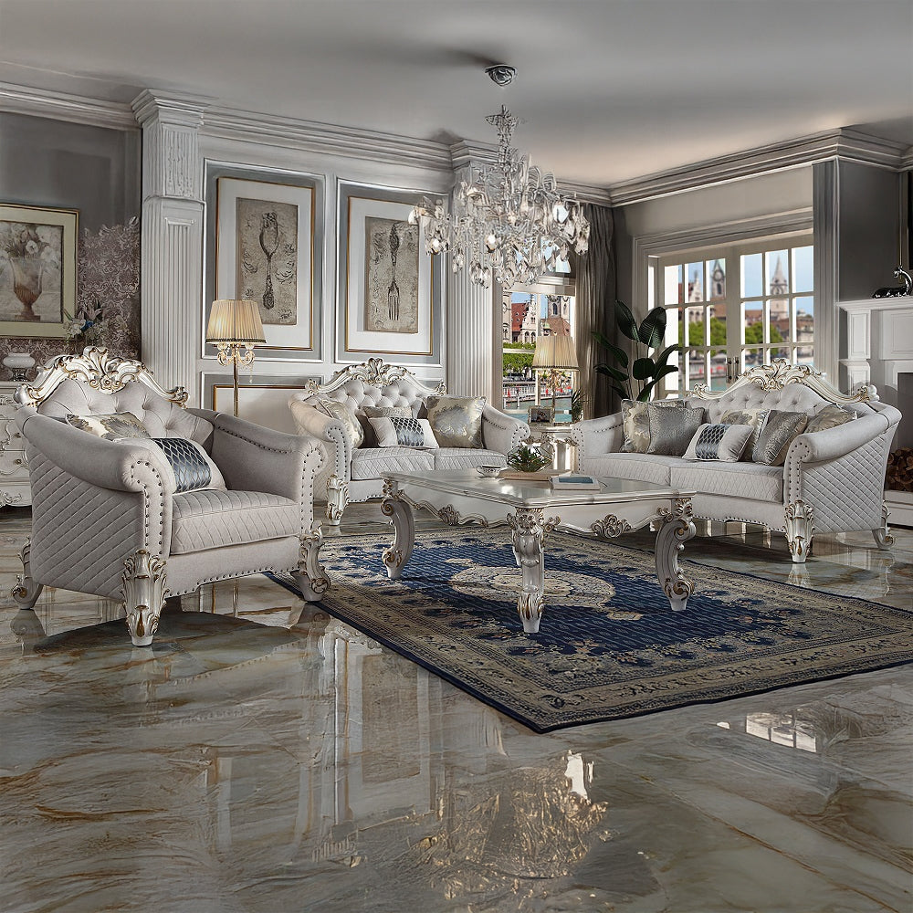 ACME Vendome II Colletion 4-Piece Living Room Set Include Sofa, Loveseat, Chair and Coffee Table, Antique Pearl Finish