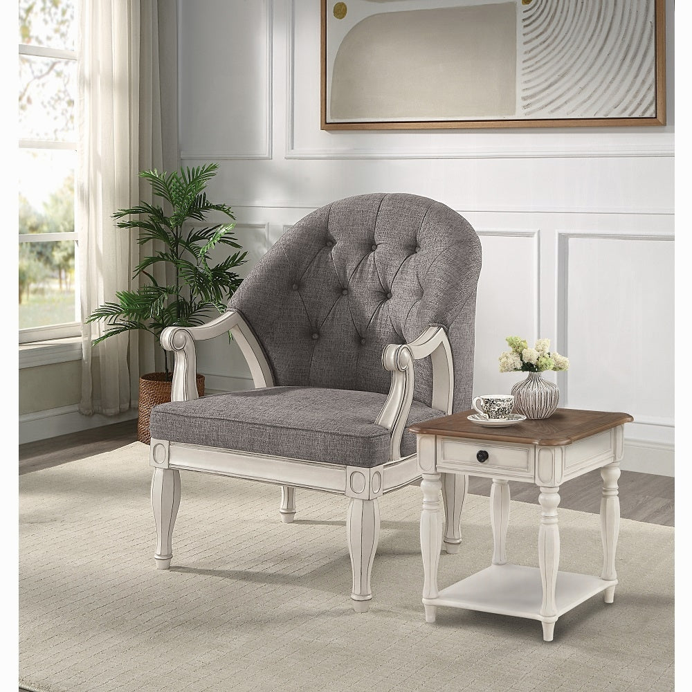 ACME Florian Colletion 3-Piece Living Room Set Include Sofa, Loveseat and Chair, Gray Fabric & Antique White Finish