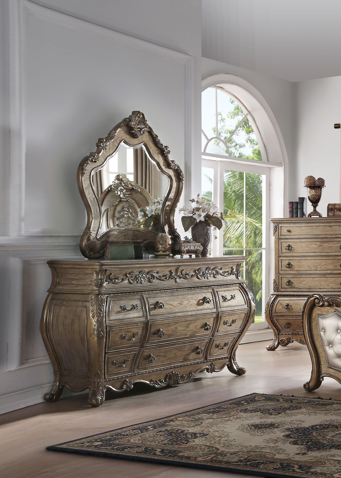 ACME Ragenardus Collection 4-Piece Contemporary Bedroom Set Include Panel Bed, Dresser, Nightstand and Mirror, Box Spring Required