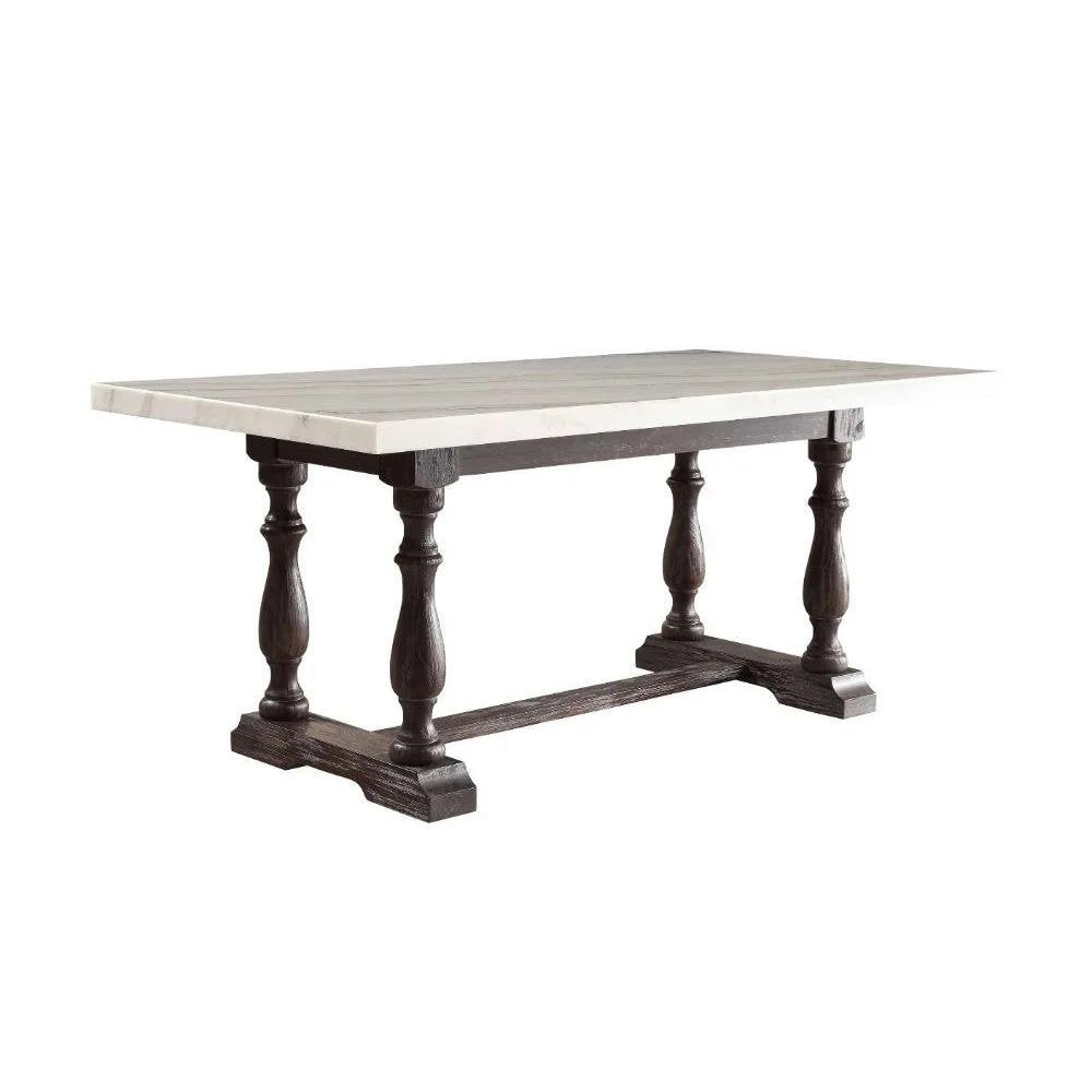ACME White Marble & Espresso Dining Table Set & Chairs by Acme Gerardo 60820-7pcs