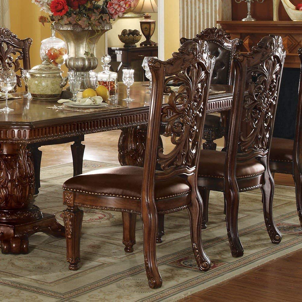 Acme Furniture Vendome Cherry 7 Piece Large Round Pedestal Dining Table Set