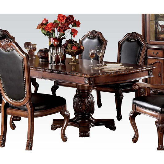 ACME Cherry Finish Extendable Dining Table Set 7Pcs Include 1 Extendable Dining Table 4 Side Chairs and 2 Arm Chairs