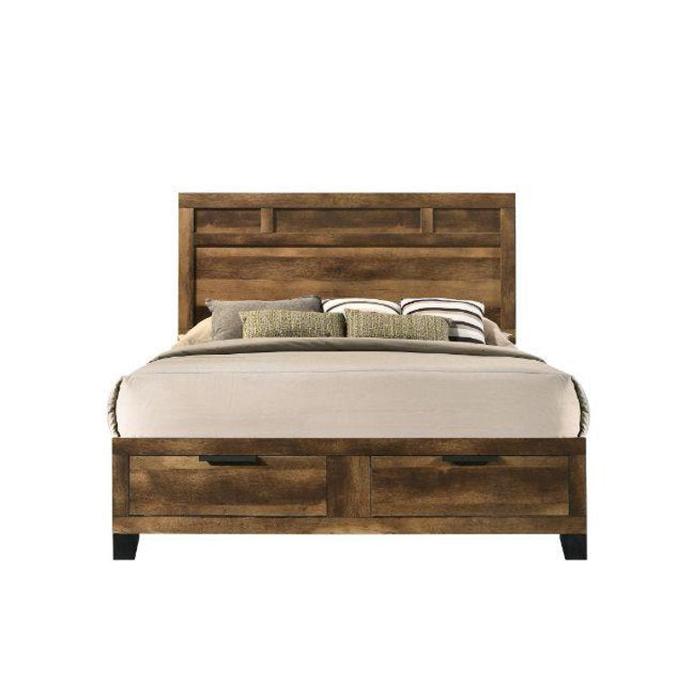 Rustic Oak Finish King Eastern 3pcs Bedroom Set Include Bed + 2 Nightstands