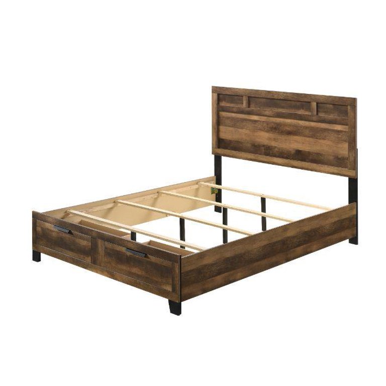 Rustic Oak Finish King Eastern 3pcs Bedroom Set Include Bed + 2 Nightstands