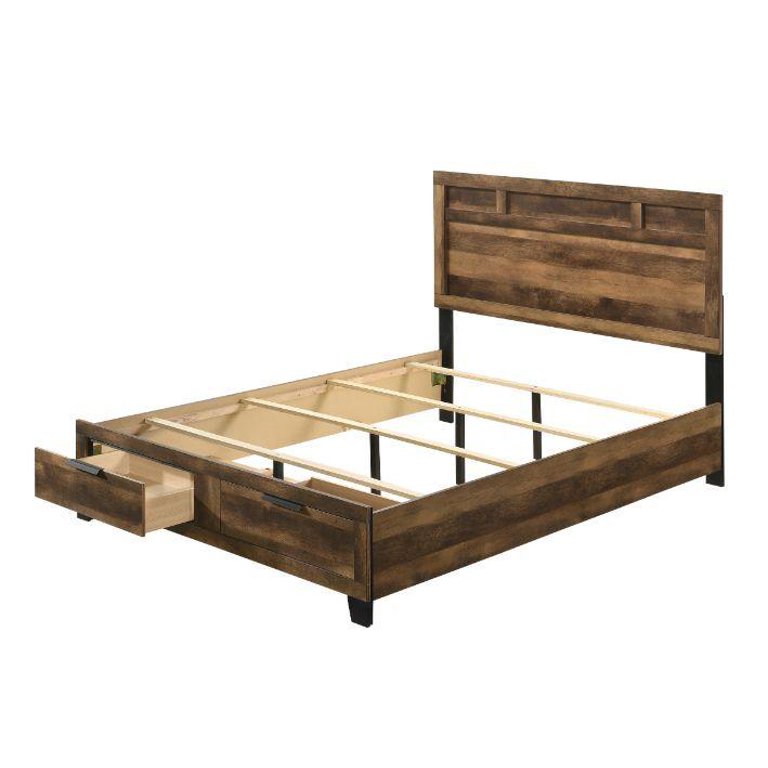 Rustic Oak Finish King Eastern 3pcs Bedroom Set Include Bed + 2 Nightstands