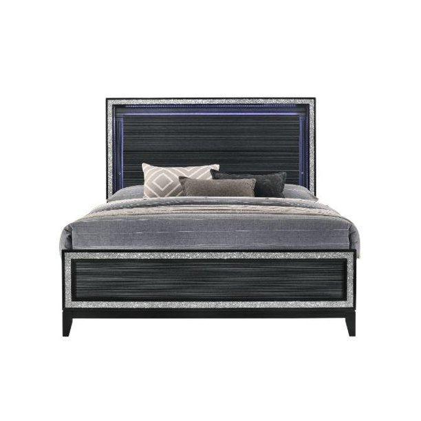 Haiden Modern Black Eastern King Bed Set 5PCS Includes Bed, 2 Nightstands, Dresser and Mirror