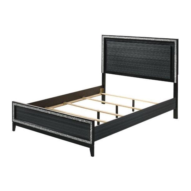 Haiden Modern Black Eastern King Bed Set 5PCS Includes Bed, 2 Nightstands, Dresser and Mirror