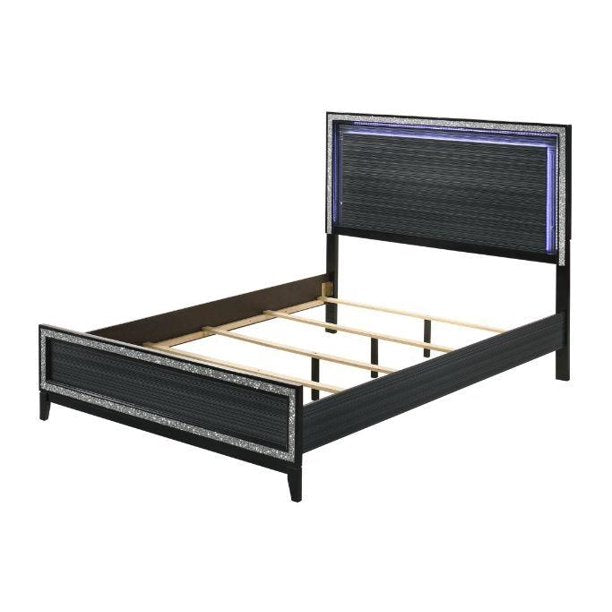 Haiden Modern Black Eastern King Bed Set 5PCS Includes Bed, 2 Nightstands, Dresser and Mirror