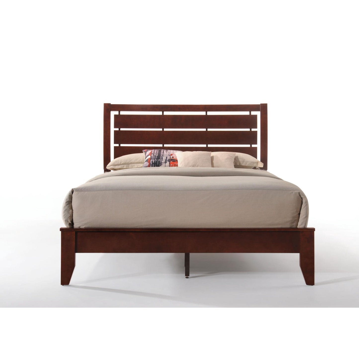 Ilana Contemporary Brown Cherry Eastern King Bed Set 5PCS Includes Bed, 2 Nightstands, Dresser and Mirror