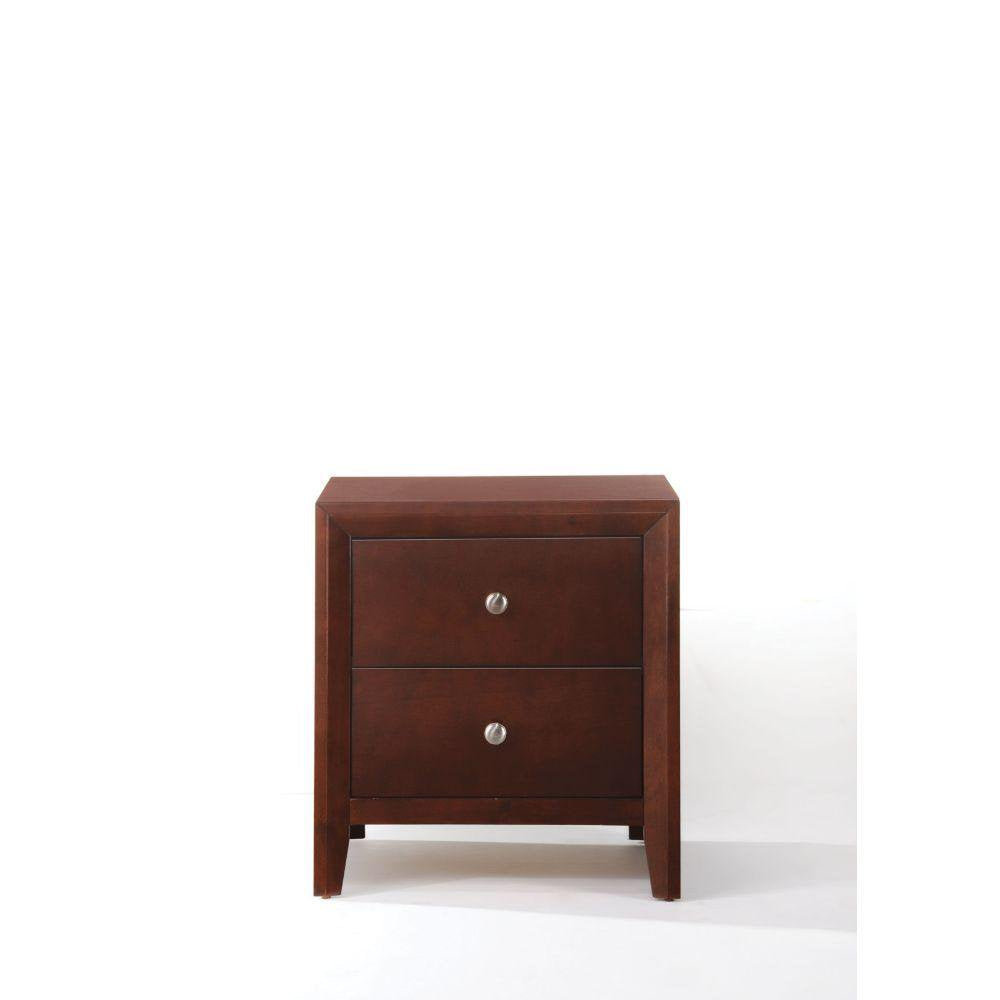 Ilana Contemporary Brown Cherry Eastern King Bed Set 5PCS Includes Bed, 2 Nightstands, Dresser and Mirror