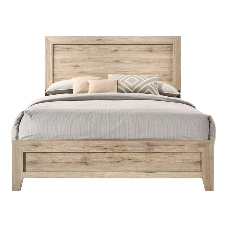 Miquell Contemporary Natural Bed 6PCS Set Includes Bed, 2 Nightstands, Dresser, Chest and Mirror