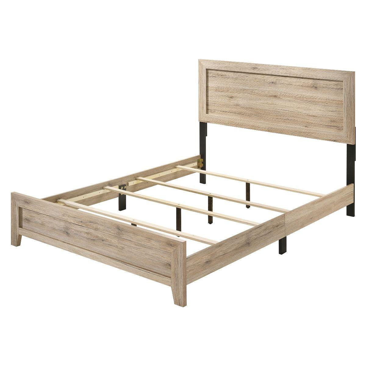 Miquell Contemporary Natural Bed 6PCS Set Includes Bed, 2 Nightstands, Dresser, Chest and Mirror