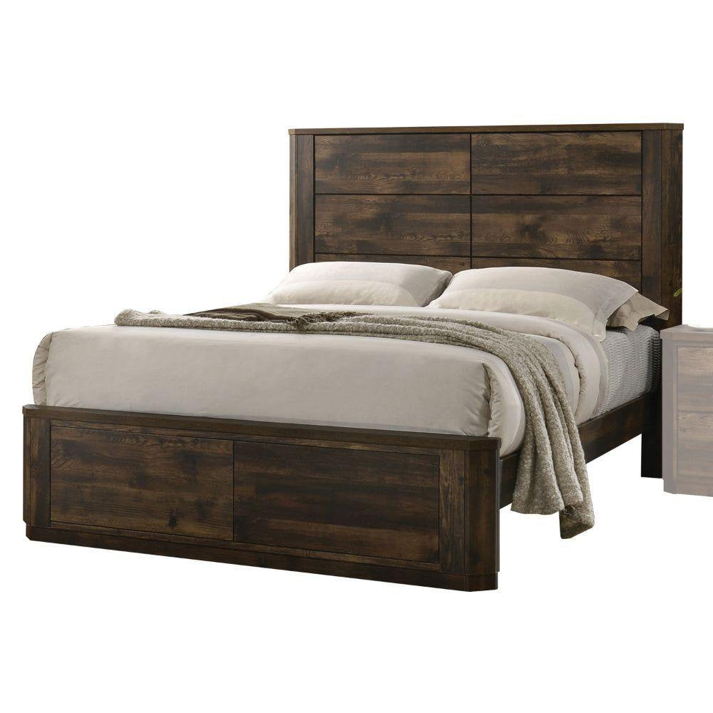 Elettra Contemporary Walnut Wood Eastern King Bed 5PCS Set Includes Bed, 2 Nightstands, Dresser and Mirror