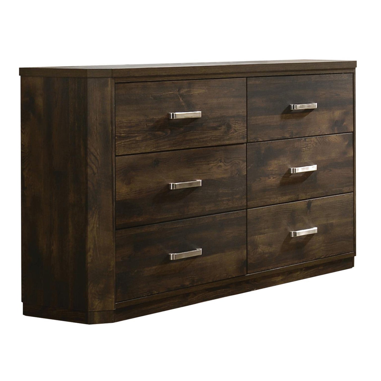 Elettra Contemporary Walnut Wood Eastern King Bed 5PCS Set Includes Bed, 2 Nightstands, Dresser and Mirror