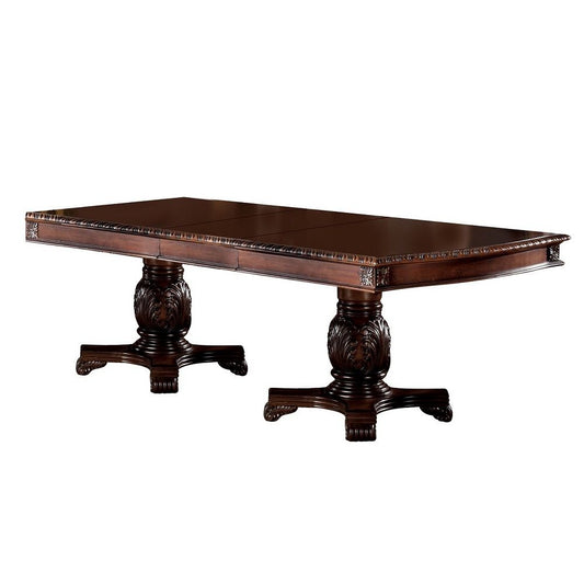 ACME 7-Piece Extendable Dining Table Set Cherry Fabric Finish