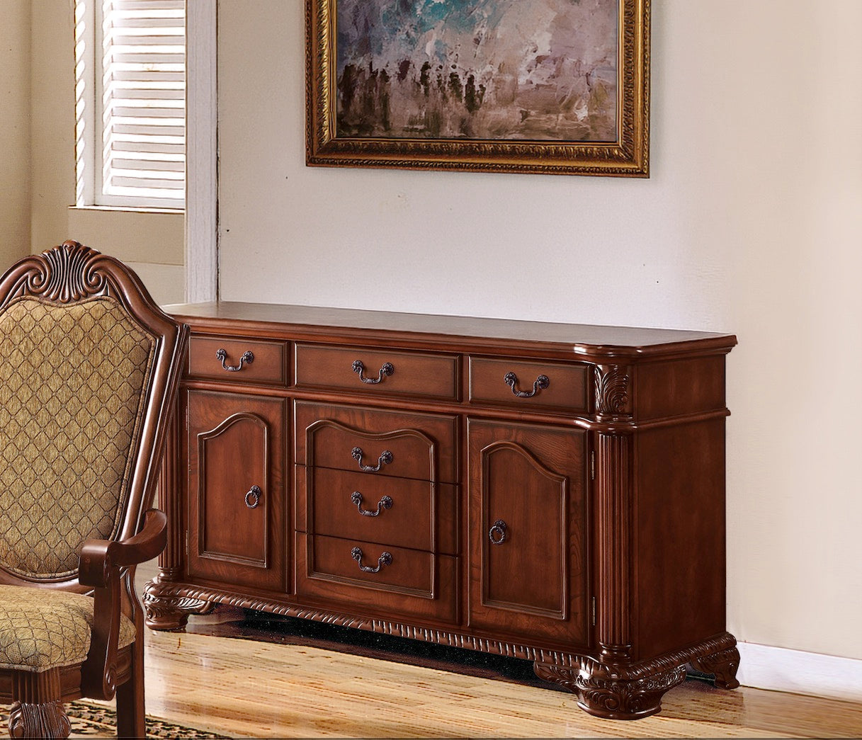 ACME Chateau De Ville 8-Piece Dining Set Include 1 Dining Extension Table, 4 Side Chairs, 2 Arm Chairs and 1 Server