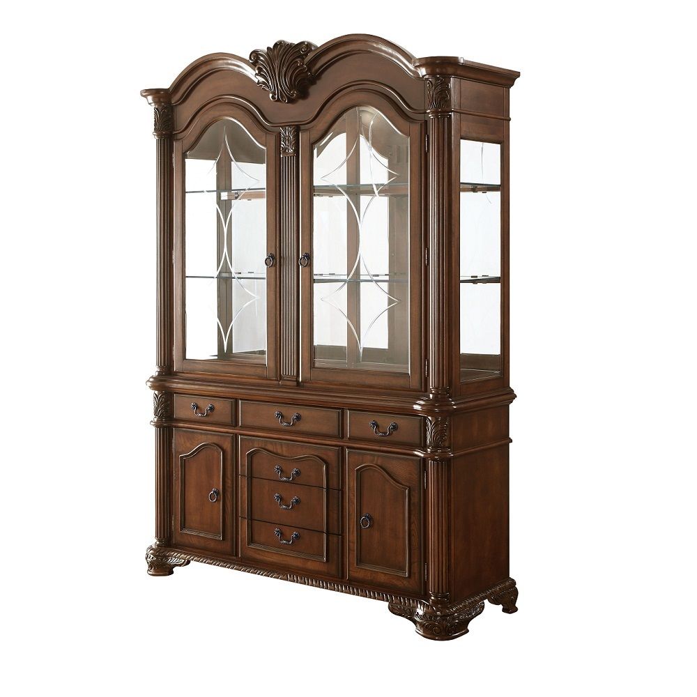 ACME Chateau De Ville 88" Kitchen Hutch with Buffet, 2 Glass Shelves, Cherry, 62" L X 21" W X 88" H