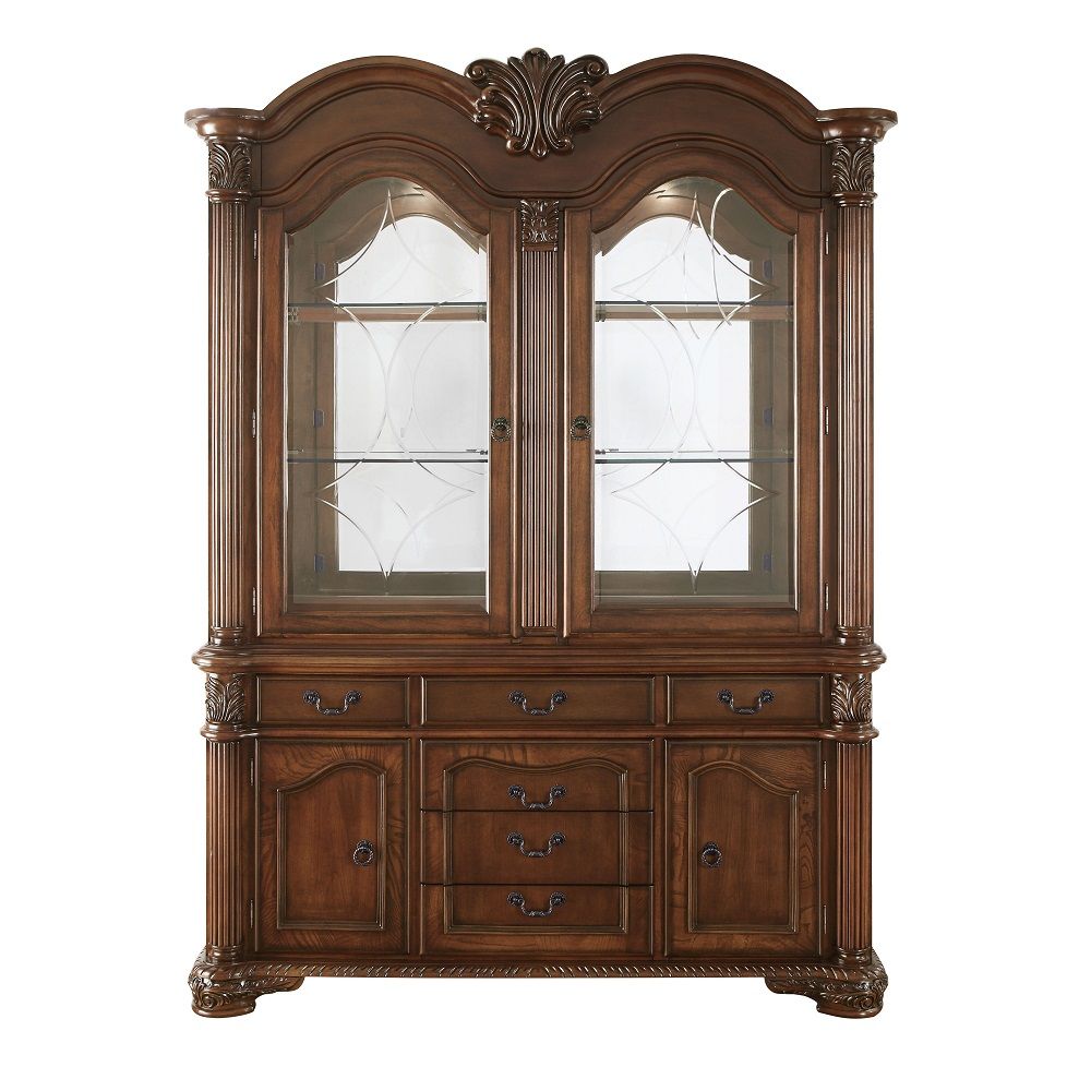 ACME Chateau De Ville 88" Kitchen Hutch with Buffet, 2 Glass Shelves, Cherry, 62" L X 21" W X 88" H