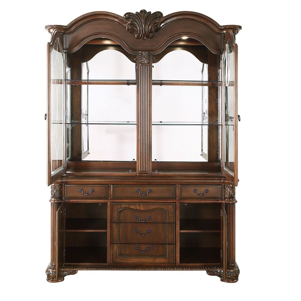 ACME Chateau De Ville 88" Kitchen Hutch with Buffet, 2 Glass Shelves, Cherry, 62" L X 21" W X 88" H