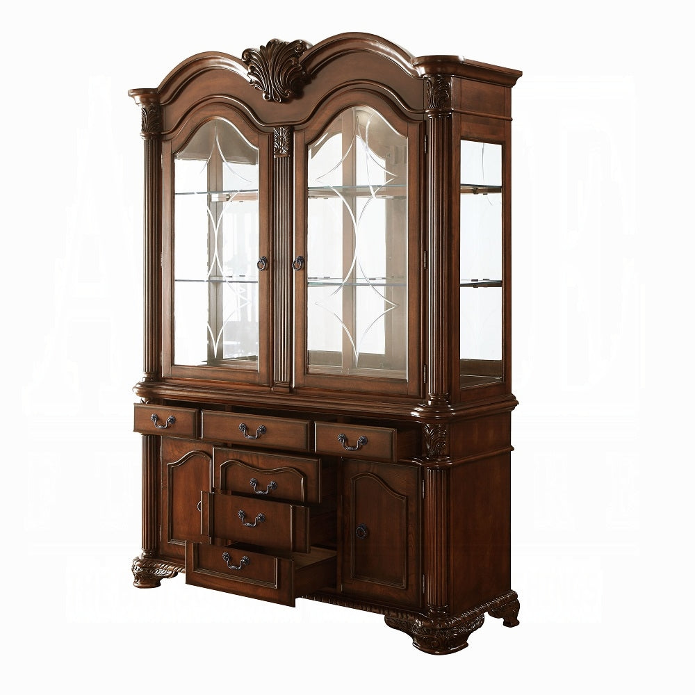 ACME Chateau De Ville 88" Kitchen Hutch with Buffet, 2 Glass Shelves, Cherry, 62" L X 21" W X 88" H