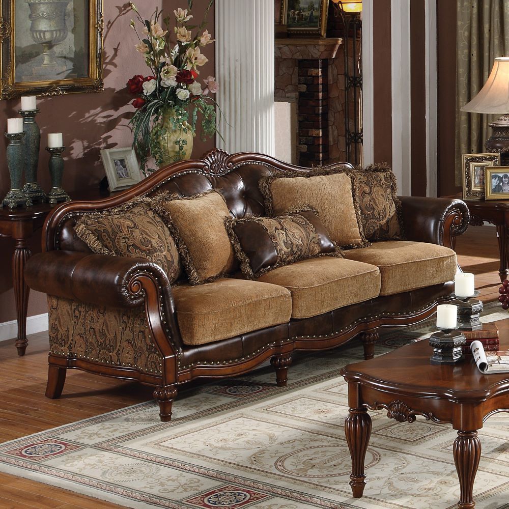 ACME Dreena Collection 4-Piece Traditional/Rustic Brown Living Room Set: Sofa, Loveseat, Chair, Coffee Table