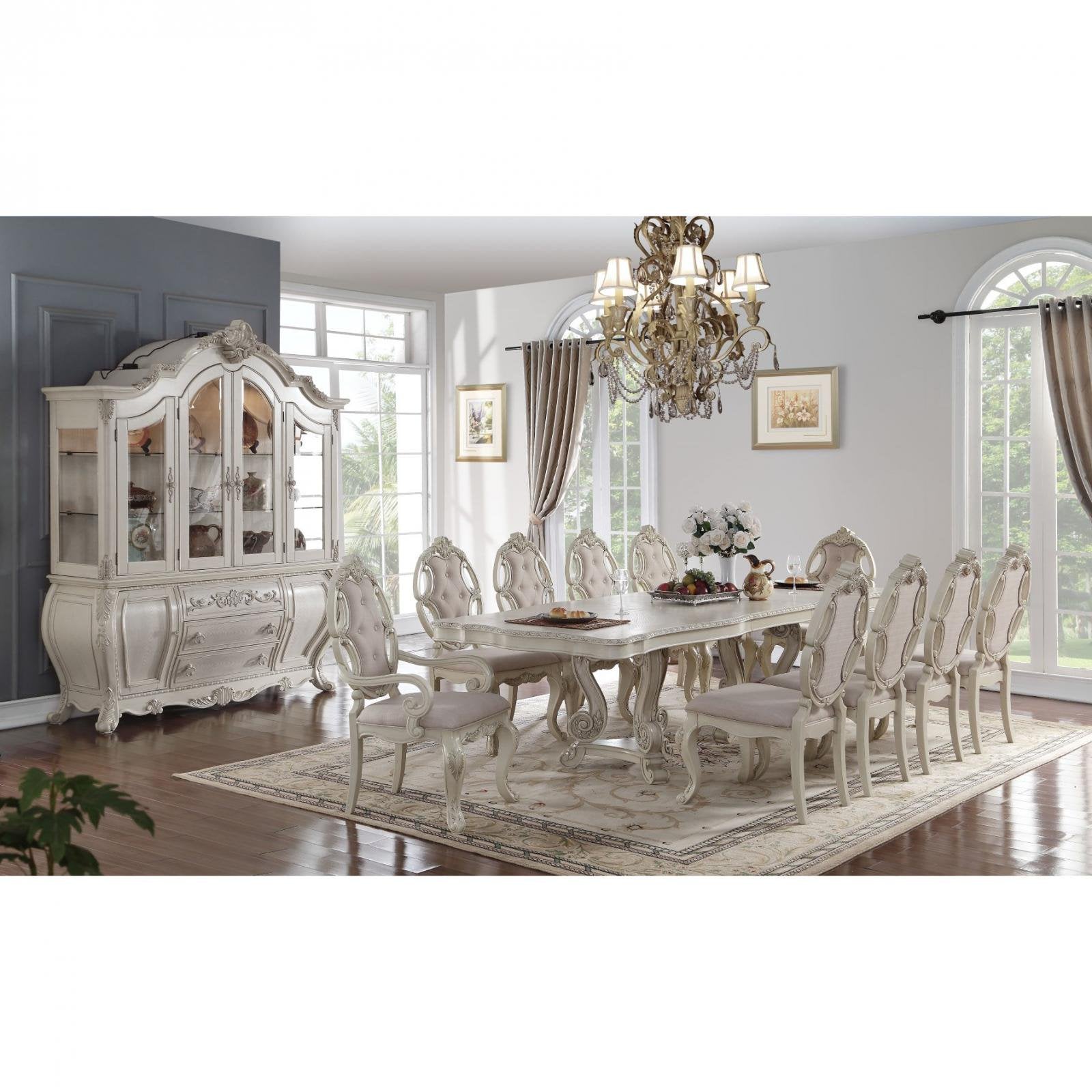 ACME Rectangular 12 Pcs Luxurious Formal Dining Set Include 1 Extendable Dining Table, 8 Side Chairs, 2 Arm Chairs and Buffet & Hutch