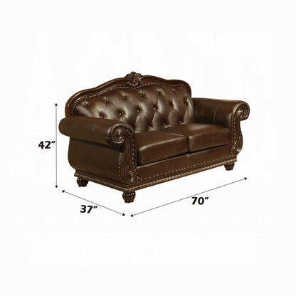 ACME Anondale Collection 4-Piece Living Room Set Include Sofa, Loveseat, Chair and Coffee Table,  Espresso Top Grain Leather Match & Cherry Finish