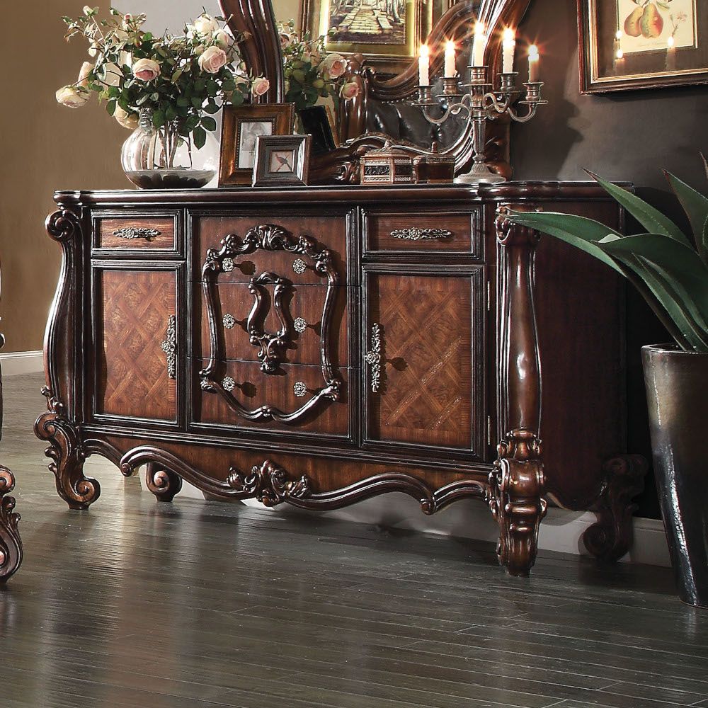ACME Versailles Collection 6-Piece Luxury Solid Wood Bedroom Set Includes Bed, Dresser, Chest, 2 x Nightstand and Mirror, Boxspring Required