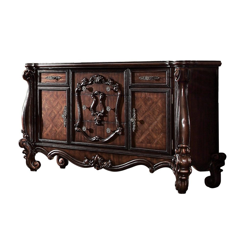 ACME Versailles Collection 6-Piece Luxury Solid Wood Bedroom Set Includes Bed, Dresser, Chest, 2 x Nightstand and Mirror, Boxspring Required