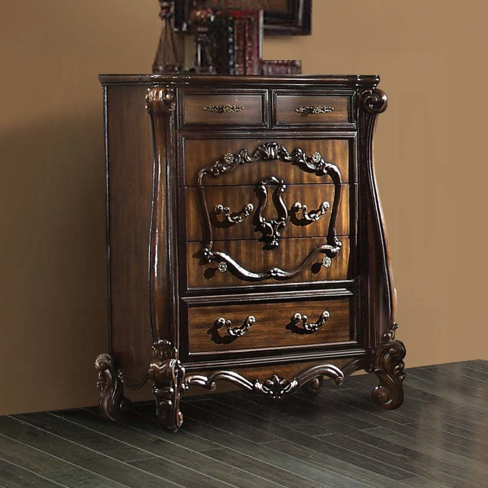 ACME Versailles Collection 6-Piece Luxury Solid Wood Bedroom Set Includes Bed, Dresser, Chest, 2 x Nightstand and Mirror, Boxspring Required