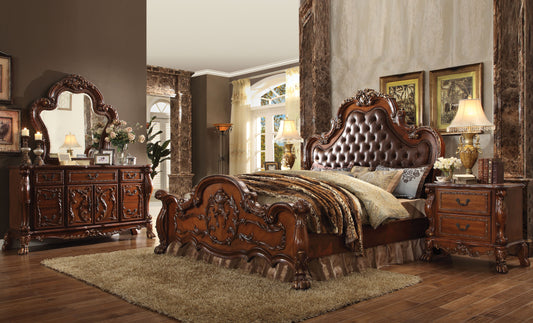 ACME Dresden 6 Piece Luxury Solid Wood Bedroom Set Includes Bed, Dresser, Chest, 2 x Nightstand and Mirror, Boxspring Required
