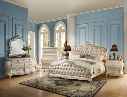 ACME Chantelle 6 Piece Luxury Bedroom Set Includes Bed, Dresser, Chest, 2 x Nightstand and Mirror, Boxspring Required