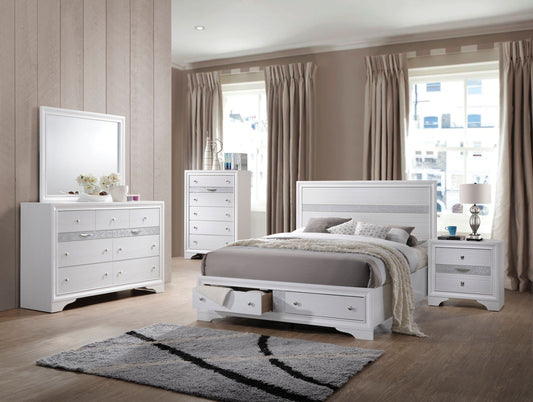 ACME Naima Collection 5-Piece Wooden Bedroom Set Bed Frame, Dresser, Chest, Nightstand and Mirror, Box Spring Not Required