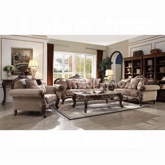 ACME Mehadi Colletion 3-Piece Living Room Set Include Sofa, Loveseat and Chair, Velvet & Walnut Finish