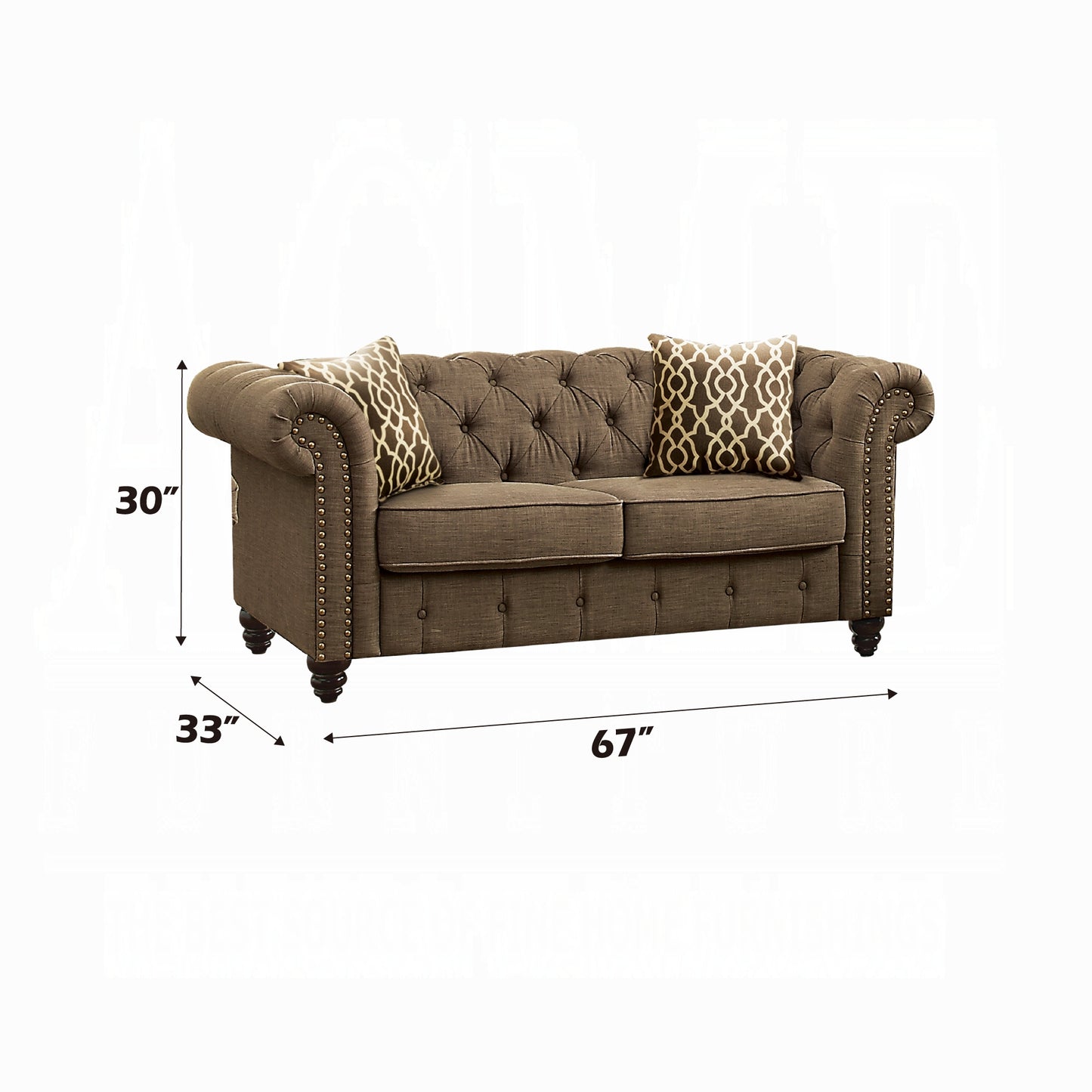 ACME Aurelia Colletion 3-Piece Living Room Set Include Sofa, Loveseat and Chair, Brown Linen