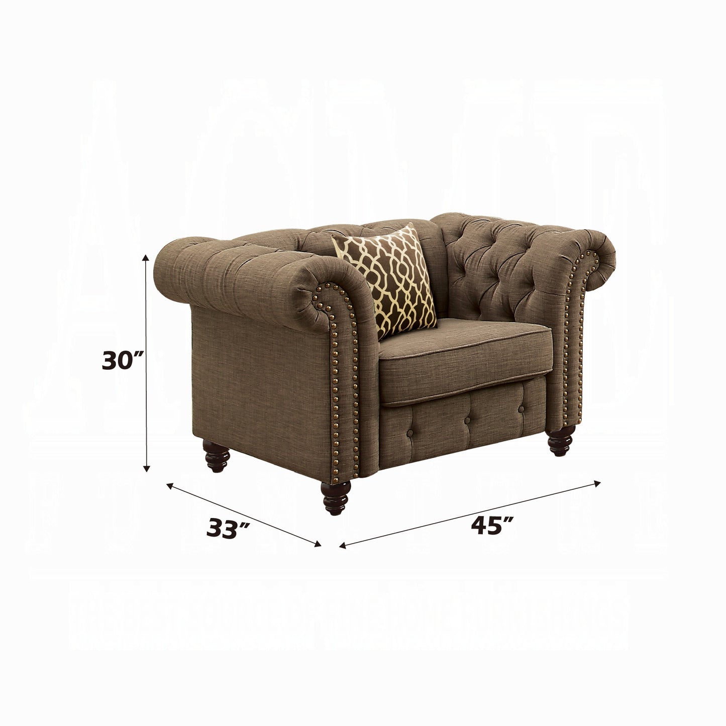 ACME Aurelia Colletion 3-Piece Living Room Set Include Sofa, Loveseat and Chair, Brown Linen