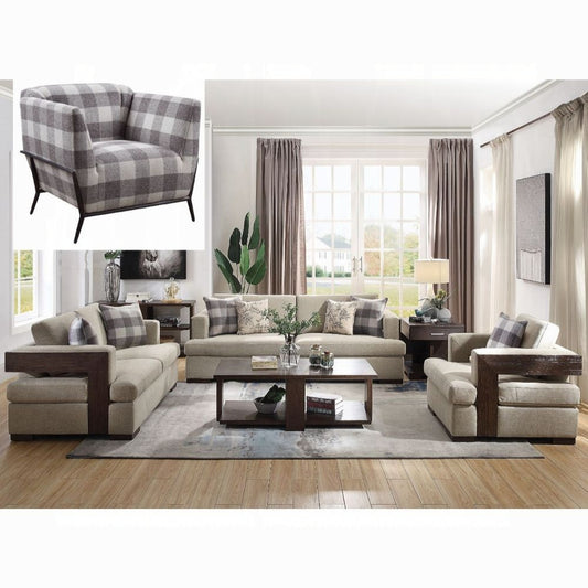 ACME Niamey Colletion 4-Piece Living Room Set Include Sofa, Loveseat, Chair and Coffee Table, Fabric & Walnut Finish