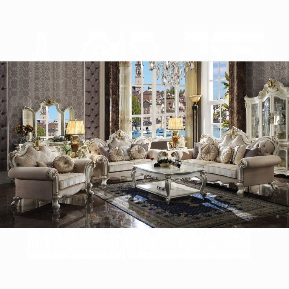 ACME Picardy Colletion 4-Piece Living Room Set Include Sofa, Loveseat, Chair and Coffee Table, Antique Pearl Finish