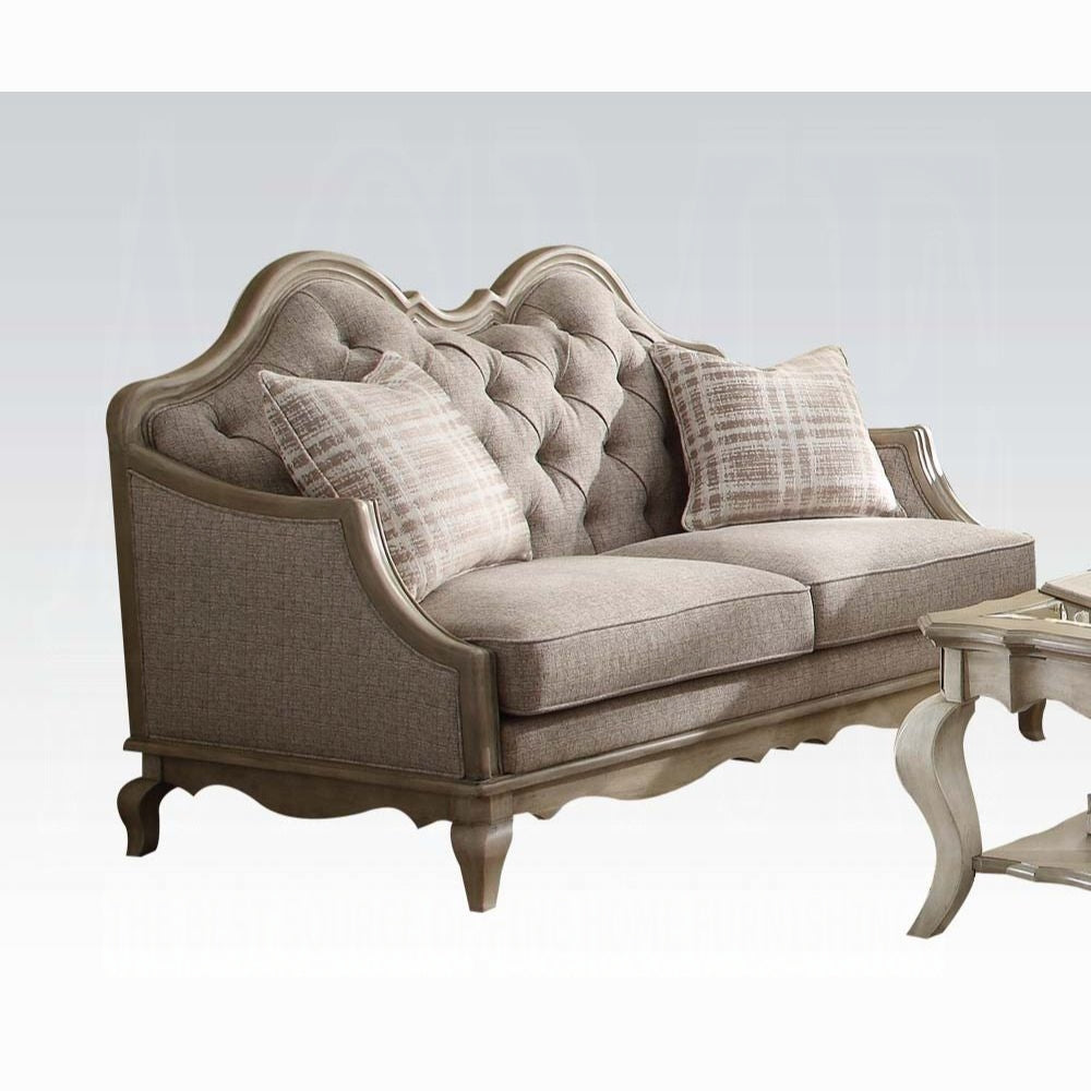 ACME Chelmsford 4-Piece Living Room Set Include Sofa w/ 5 Pillows, Loveseat w/ 2 Pillows, Chair w/ 1 Pillow and Coffee Table