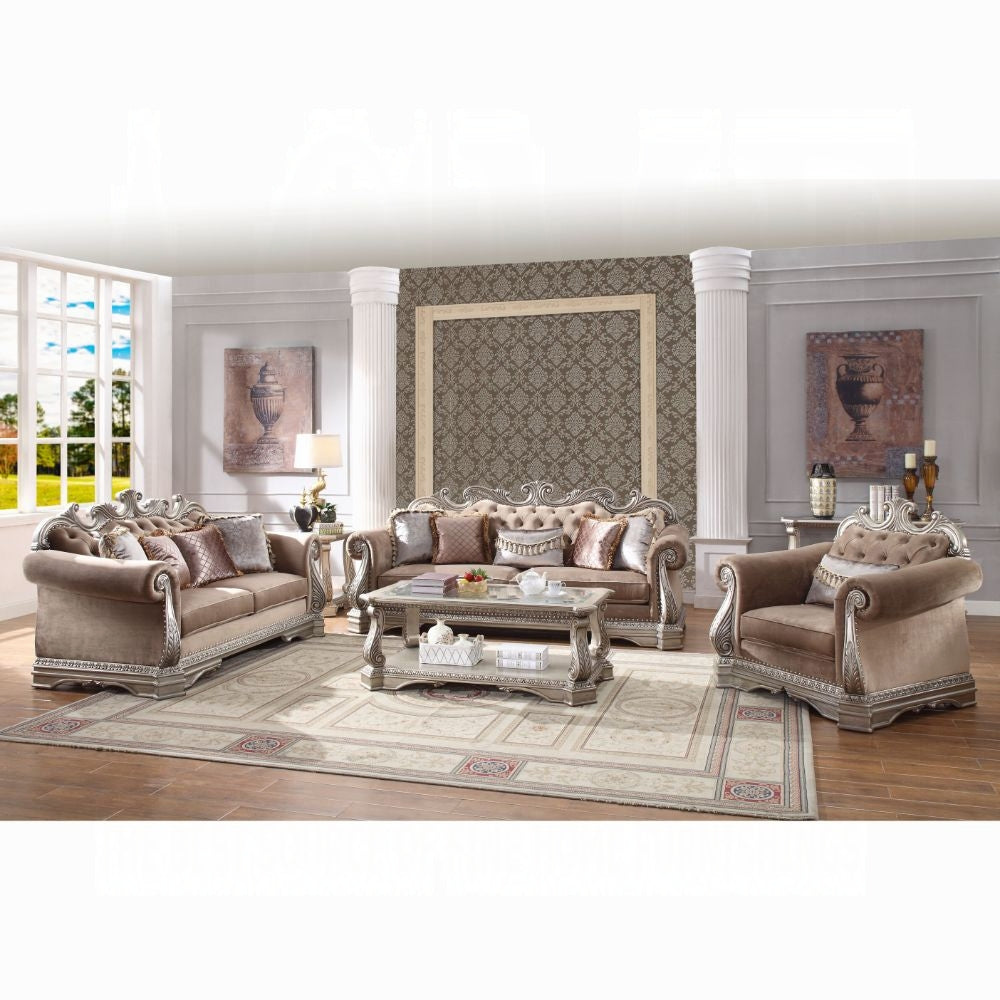 ACME Northville Collection 3-Piece Living Room Set Include Sofa, Loveseat and Chair，Velvet & Antique Silver Finish