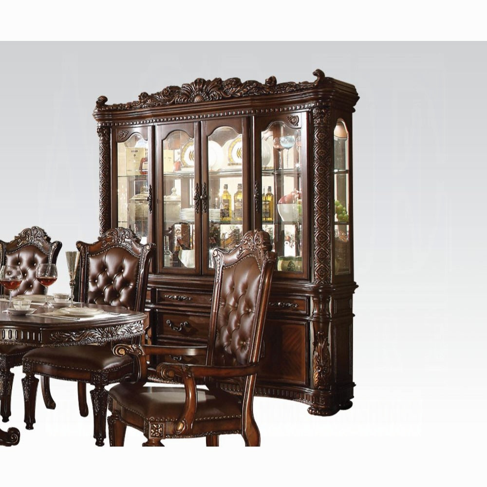 ACME Vendome 10PS Formal Dining Room Set Include 1 Dining Table, 6 Side Chairs, 2 Arm Chairs and 1 Buffet & Hutch, 8-Person Solid Wood Extendable Dining Set