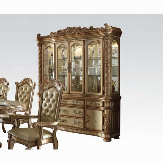 ACME Vendome Buffet & Hutch Gold Patina & Bone Finish 63005