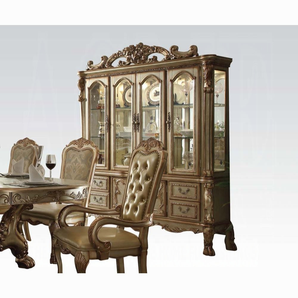 ACME Dresden 10-Piece Luxurious Formal Dining Table Set Kitchen Furniture Set Include 1 Extendable Dining Table, 6 Side Chairs, 2 Arm Chairs and Buffet & Hutch