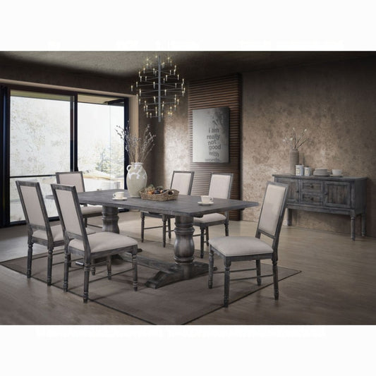 ACME Leventis 7-ps Casual Dining Table Set Include 1 Dining Table, 6 Side Chairs, 6 -Person Dining Set