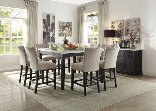 ACME Nolan 9-ps Casual Dining Table Set Include 1 Dining Table, 8 Side Chairs, 8-Person Marble Dining Set