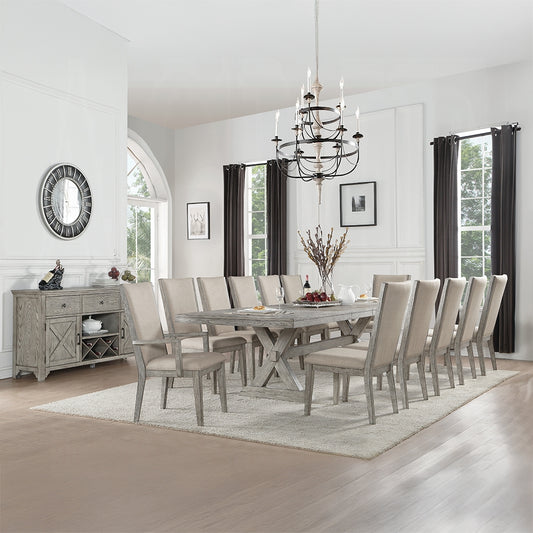 ACME Rocky Kitchen Furniture Set 13pc Casual Dining Table Set Include 1 Extendable Dining Table, 10 Side Chairs and 2 Arm Chairs, 12-Person Dining Table Set, Set for 10-12 People Extendable