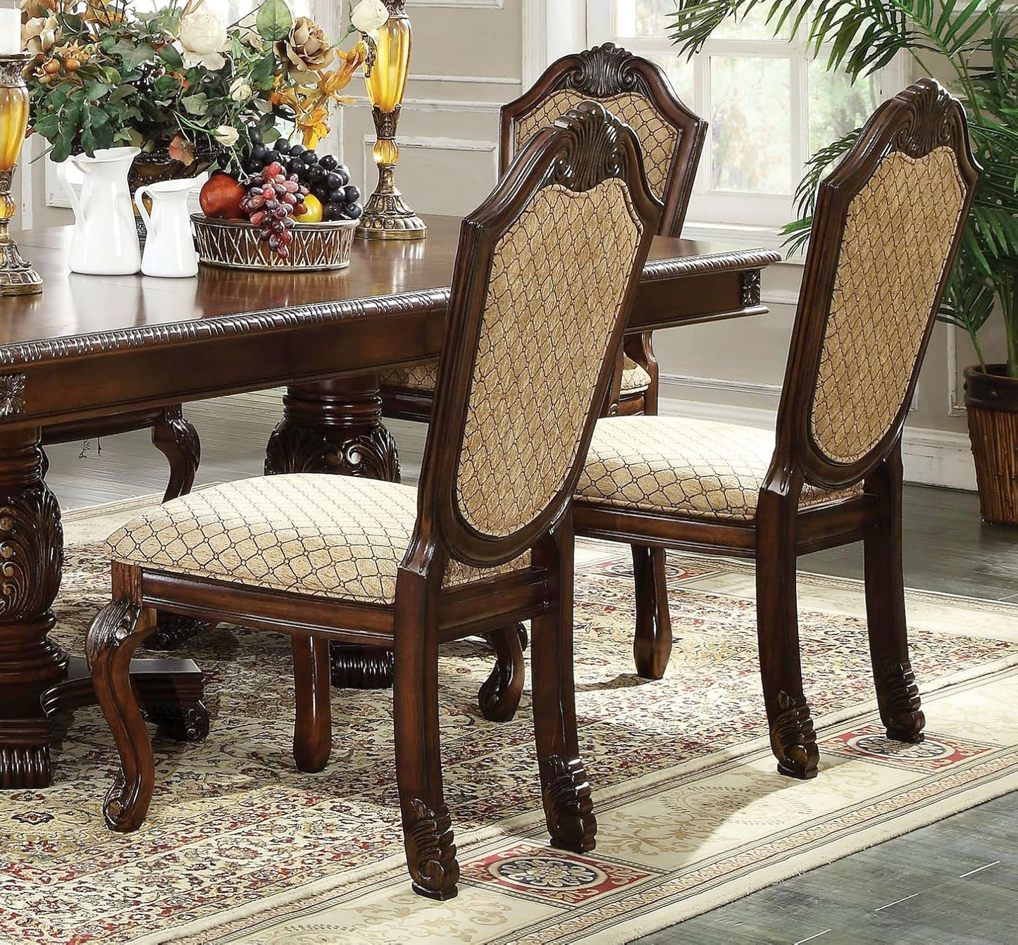 ACME Chateau De Ville 10-Piece Dining Set Include 1 Dining Extension Table, 6 Side Chairs, 2 Arm Chairs and 1 Buffet & Hutch