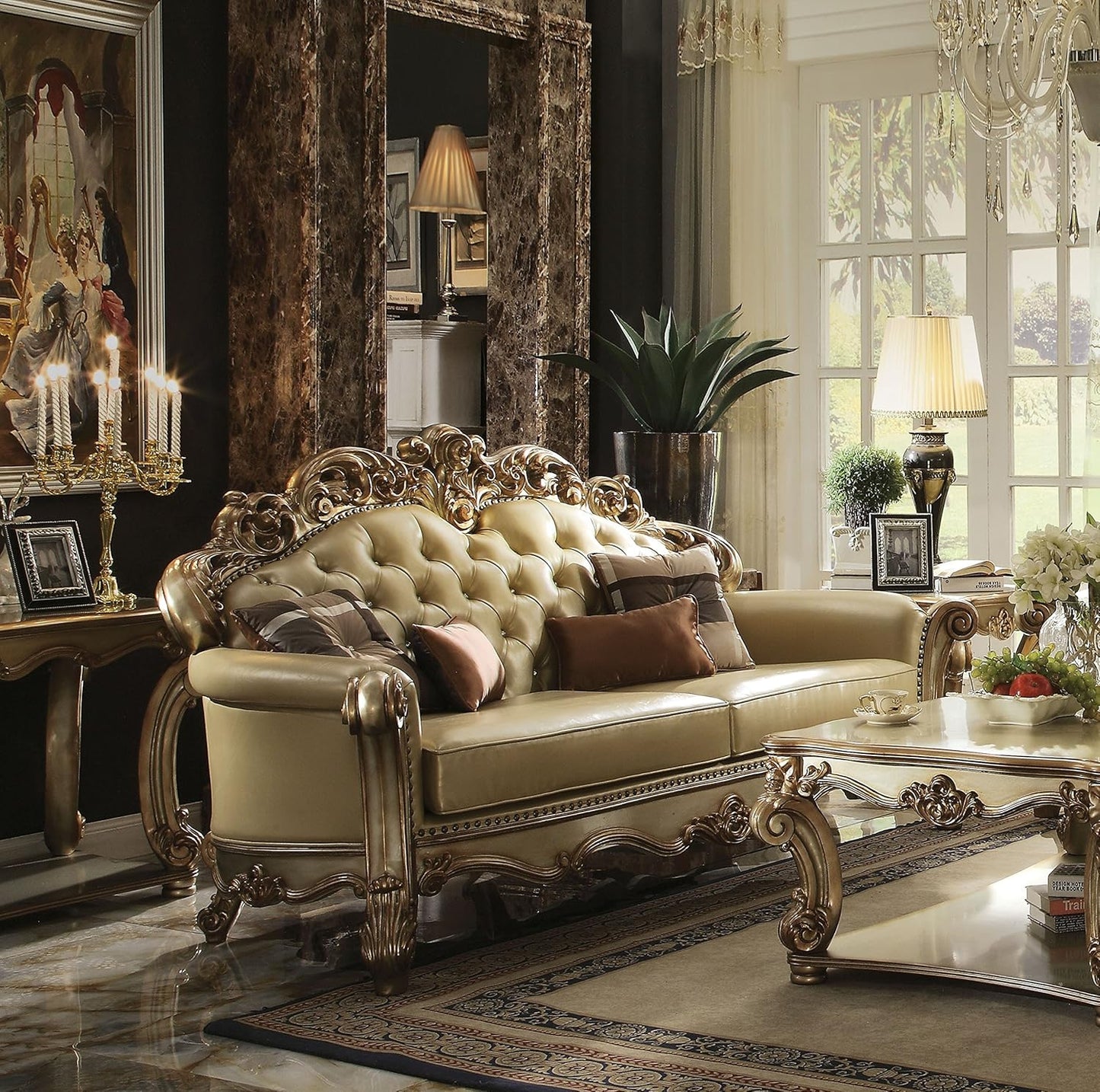 ACME Vendome Colletion 4-Piece Living Room Set Include Sofa, Loveseat, Chair and Coffee Table, Finish: