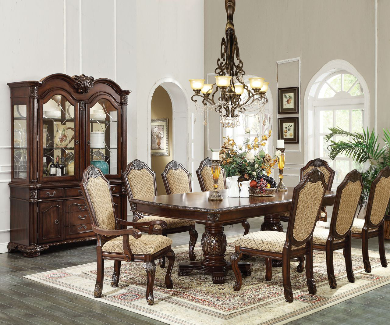 ACME Chateau De Ville 10-Piece Dining Set Include 1 Dining Extension Table, 6 Side Chairs, 2 Arm Chairs and 1 Buffet & Hutch