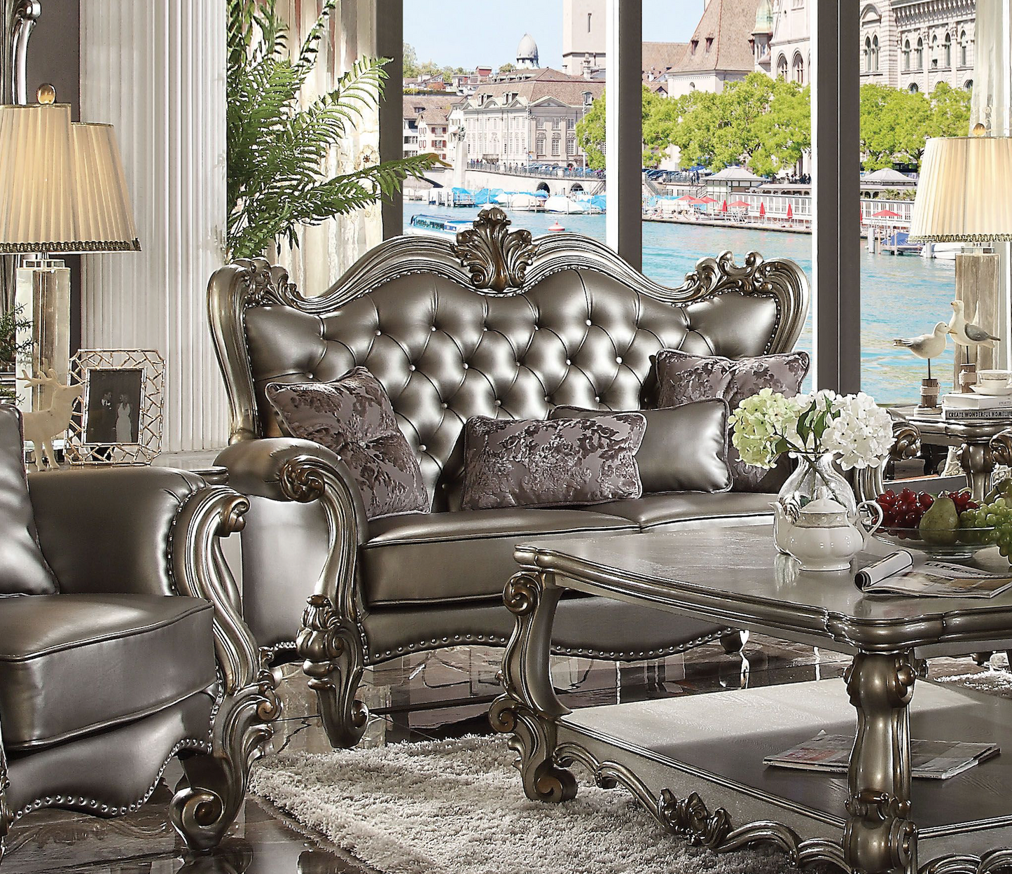 ACME Versailles Collection Luxury 4-Piece Living Room Set, Including Sofa, Loveseat, Chair and Coffee Table